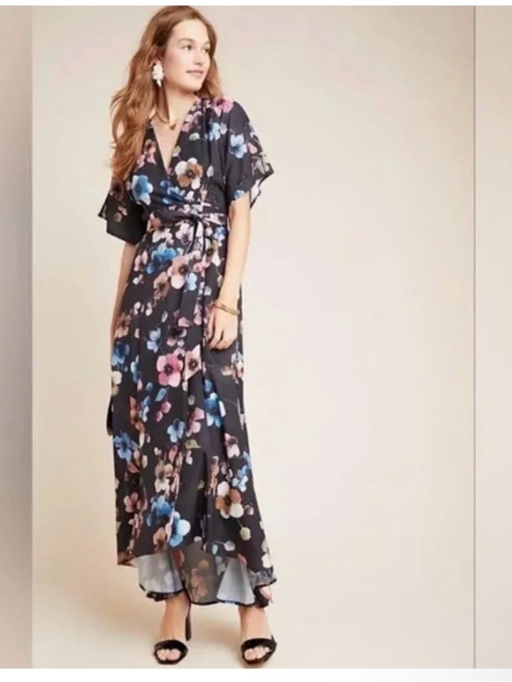 Hutch Black Floral Wrap Maxi Dress with Pink & Blue Blooms